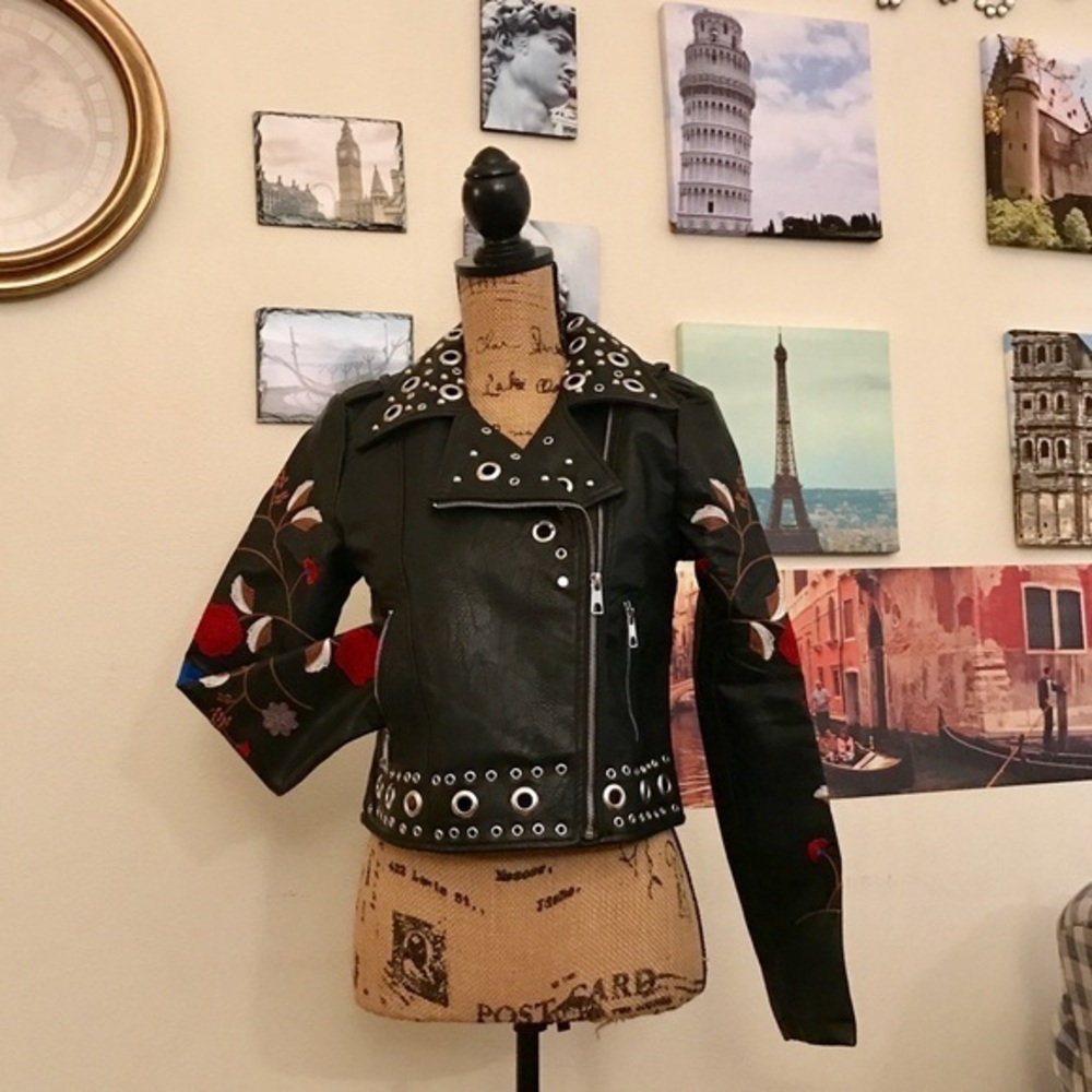 Free Generation embroidered moto jacket, Sz. M